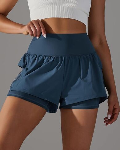 Iserkafe Athletic Shorts for Women Running Shorts Gym Yoga High Waisted Elastic Waistband Spandex Workout Shorts in Kuwait