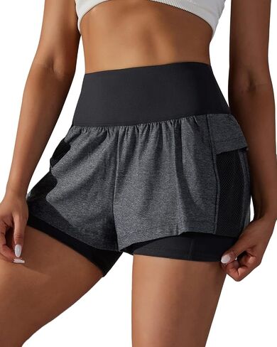 Iserkafe Athletic Shorts for Women Running Shorts Gym Yoga High Waisted Elastic Waistband Spandex Workout Shorts in Kuwait