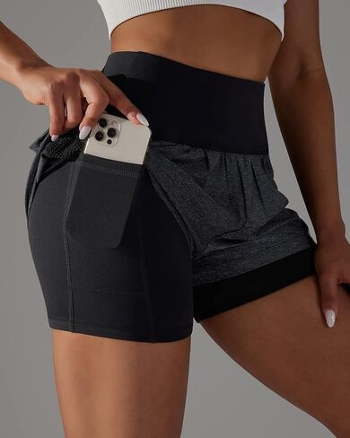 Iserkafe Athletic Shorts for Women Running Shorts Gym Yoga High Waisted Elastic Waistband Spandex Workout Shorts in Kuwait