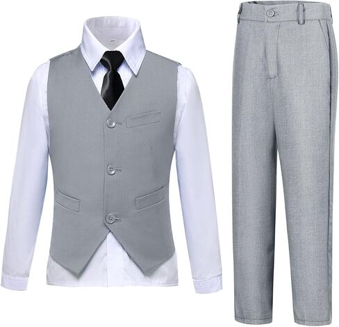 Boys Suits Slim Fit 4 Piece Formal Dresswear Suit for Kids Tuxedo Wedding Set Toddler Boy Dress with Vest Shirt Pants and Tie in Kuwait
