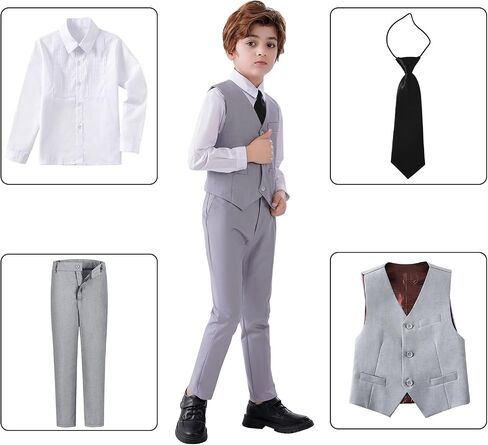 Boys Suits Slim Fit 4 Piece Formal Dresswear Suit for Kids Tuxedo Wedding Set Toddler Boy Dress with Vest Shirt Pants and Tie in Kuwait