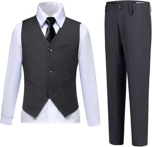 Boys Suits Slim Fit 4 Piece Formal Dresswear Suit for Kids Tuxedo Wedding Set Toddler Boy Dress with Vest Shirt Pants and Tie in Kuwait