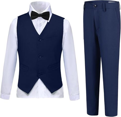 Boys Suits Slim Fit 4 Piece Formal Dresswear Suit for Kids Tuxedo Wedding Set Toddler Boy Dress with Vest Shirt Pants and Tie in Kuwait