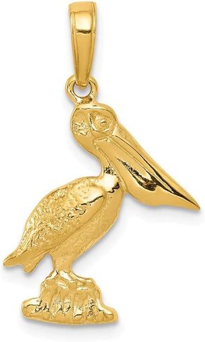 FB JEWELS Solid 14K Yellow Gold Pelican Pendant (0.59 x 0.94 Inches) in Saudi Arabia