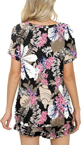 PrinStory Womens Pajamas Set Lounge Sets Short Sleeve Sleepwear Soft Pjs Shorts Set with Pockets in Kuwait