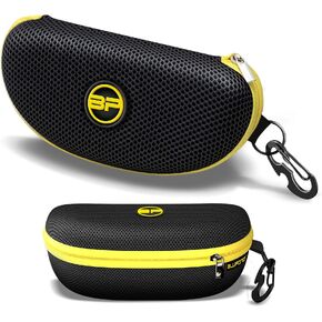 BLUPOND Large Sunglasses Case with Metal Carabiner & Zipper - EVA Semi Hard Frame Glasses Case for Men & Women