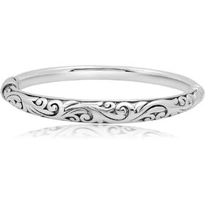 MAX + STONE Lightweight 925 Sterling Silver Bracelet for Women | 7 Inch Bangle Bracelets with Hinged Clasp | Anti-tarnishing Sterling Silver Bangle Bracelet for Women | Silver Bangles for Women