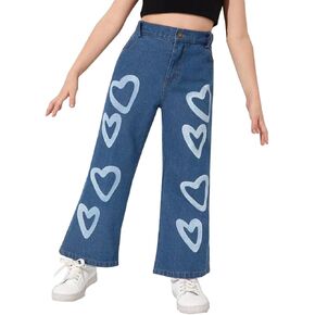Viatabuna Baggy Jeans for Girls Kids Wide Leg High Waistes Trendy Jeans Cute Regular Fit Denim Pants