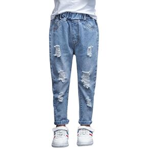 KIDSCOOL SPACE Girls Slim Ripped Holes Pink Sequin Stars Fashion Jeans in Saudi Arabia