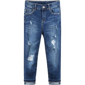 KIDSCOOL SPACE Girls Slim Ripped Holes Pink Sequin Stars Fashion Jeans