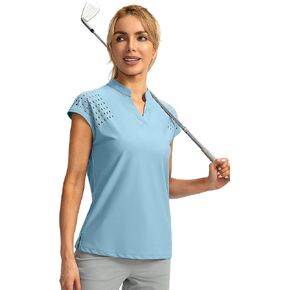 Soothfeel Women's Golf Shirt Cap Sleeve V Neck Polo Shirts Lightweight Quick Dry Workout Tennis Shirts Tops for Women