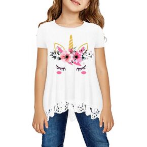 storeofbaby Girls Casual Tunic Tops Short Sleeve Loose Soft Blouse T-Shirt for 4-13 Years