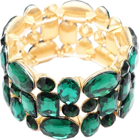 Enrwin Women’s Wedding Bridal Crystal Leaf Flower Stretch Bangle Elastic Wide Bracelet Jewelry for Brides Bridesmaid in Kuwait