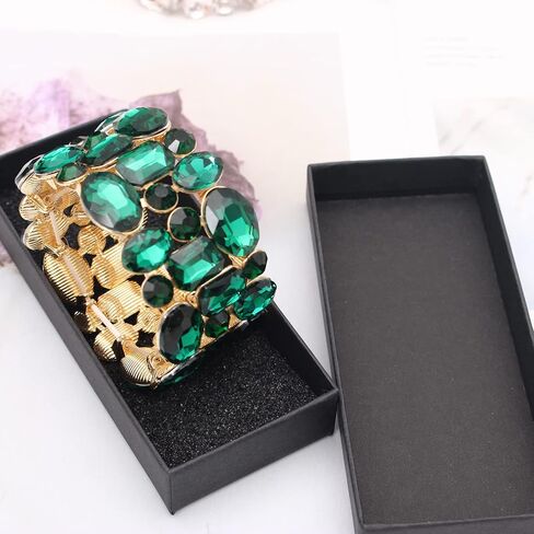 Enrwin Women’s Wedding Bridal Crystal Leaf Flower Stretch Bangle Elastic Wide Bracelet Jewelry for Brides Bridesmaid in Kuwait