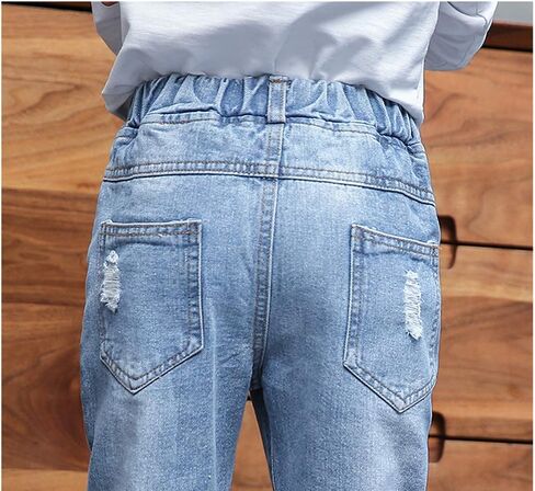 KIDSCOOL SPACE Girls Slim Ripped Holes Pink Sequin Stars Fashion Jeans in Kuwait