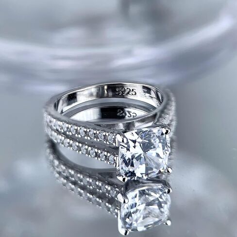مقلد وسادة قطع الماس 7 * 7mm 2ct خواتم الخطبة والزفاف 925 فضة وعد خاتم الذكرى للنساء أحجام 5-10 in Saudi Arabia