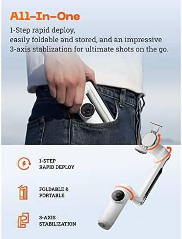 Insta360 Flow - مثبت الهاتف الذكي الذي يعمل بالذكاء الاصطناعي، انحراف التتبع التلقائي للهاتف، تثبيت ثلاثي المحاور، عصا سيلفي مدمجة وحامل ثلاثي القوائم، محمول وقابل للطي، فيديو يوتيوب تيك توك، رمادي حجري in Saudi Arabia