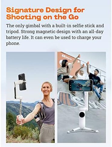 Insta360 Flow - مثبت الهاتف الذكي الذي يعمل بالذكاء الاصطناعي، انحراف التتبع التلقائي للهاتف، تثبيت ثلاثي المحاور، عصا سيلفي مدمجة وحامل ثلاثي القوائم، محمول وقابل للطي، فيديو يوتيوب تيك توك، رمادي حجري in Saudi Arabia