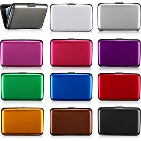 12 Pcs RFID Blocking Credit Cards Holder Mini Slim Aluminum Wallet Metal Business Card Case Credit Card Protector ID Hard Case for Women Men, Multicolor in Saudi Arabia
