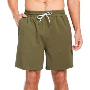 HEALONG Mens Athletic Shorts Cotton: Workout Gym Running Exercise Training - 7" Drawstring Fashion Sports with Zipper Pockets