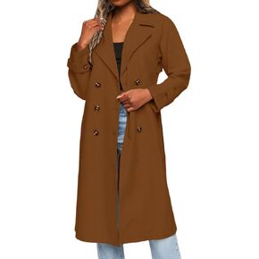 Ladiyo Women's Double Breasted 3/4 Long Trench Coat Elegant Windproof Lapel Belted Overcoat