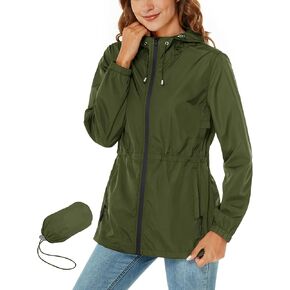 معطف مطر نسائي من Avoogue مقاوم للماء وخفيف الوزن وقابل للتعبئة ومعطف مطر بغطاء للرأس للاستخدام في الهواء الطلق وجيب نشط in Kuwait