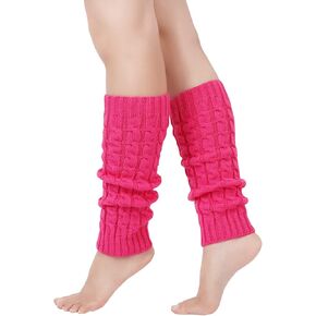 Junely Leg Warmers for Women 80s Cable Knit Leg Warmer for Ballet Dance Figure Skating Yoga Party Junior Neon Long Socks