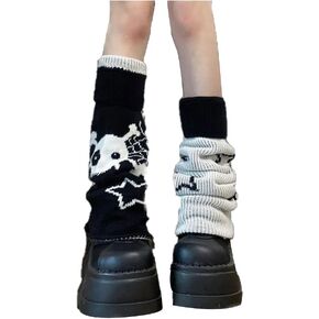 QXFQJT النساء الفتيات تدفئة الساق Y2k ستار الجمجمة Harajuku Gyaru اليابانية القوطي تدفئة الساق متماسكة مخطط طويل الساق غطاء in Kuwait