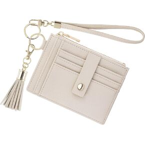 Wristlet Keychain Wallet for Women Slim Rfid Blocking Credit Card Holder Wristlet Zip Id Case Wallet Small Compact Leather Wallet Coin Purse for Women (Beige) in Saudi Arabia