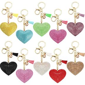 Bling Rhinestone Heart Shape Keychains Glitter Crystal Heart Tassel Keychains Key Rings for Women Girls in Kuwait