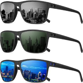 QALLY Retro Square Polarized Sunglasses for Men UV Protection Rectangular Outdoors Sunglasses with Trendy Frame