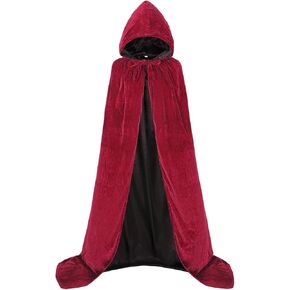 Oumbivil Hooded Cape Reversible Cloak Velvet Satin Halloween Christmas Cosplay Costumes