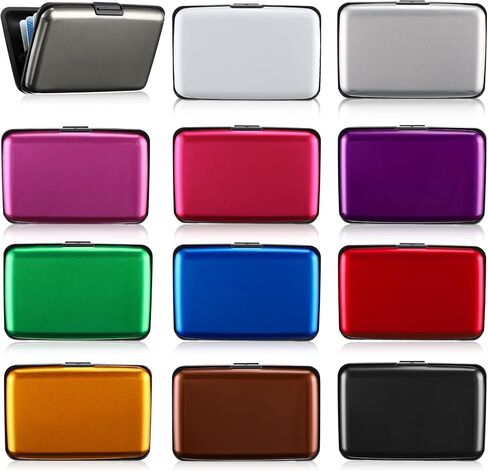12 Pcs RFID Blocking Credit Cards Holder Mini Slim Aluminum Wallet Metal Business Card Case Credit Card Protector ID Hard Case for Women Men, Multicolor in Saudi Arabia