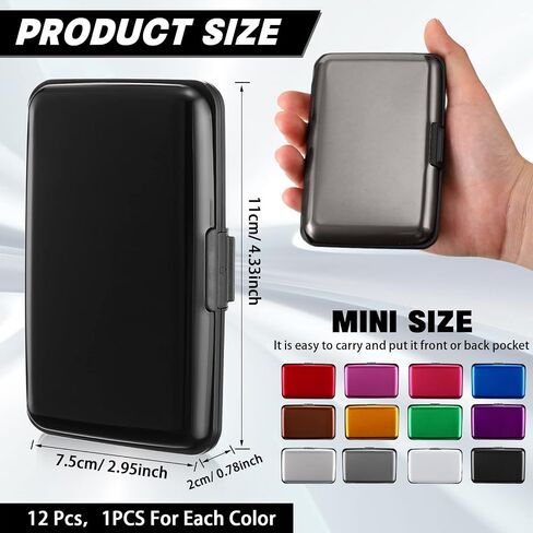 12 Pcs RFID Blocking Credit Cards Holder Mini Slim Aluminum Wallet Metal Business Card Case Credit Card Protector ID Hard Case for Women Men, Multicolor in Saudi Arabia