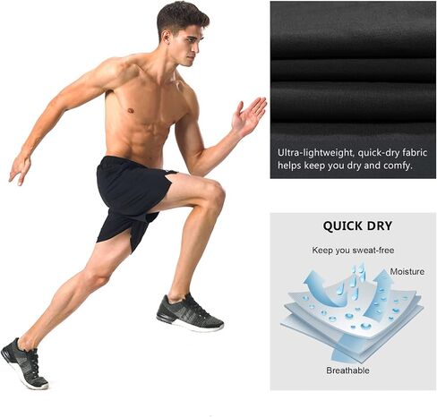 NAVISKIN Men's 5 inch Running Shorts Lightweight Quick Dry Workout Shorts Zipper Pocket in Kuwait