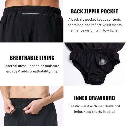 NAVISKIN Men's 5 inch Running Shorts Lightweight Quick Dry Workout Shorts Zipper Pocket in Kuwait