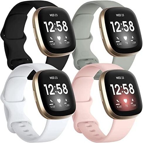 Getino Compatible with Fitbit Sense 2/ Sense Bands/Versa 4/ Versa 3 Bands Women Men, Silicone Sport Accessories Band, Small Black/Gray/Pink/White in Kuwait