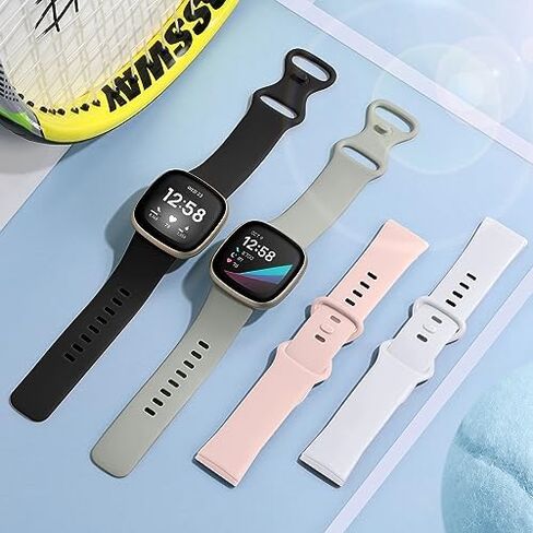 Getino Compatible with Fitbit Sense 2/ Sense Bands/Versa 4/ Versa 3 Bands Women Men, Silicone Sport Accessories Band, Small Black/Gray/Pink/White in Kuwait