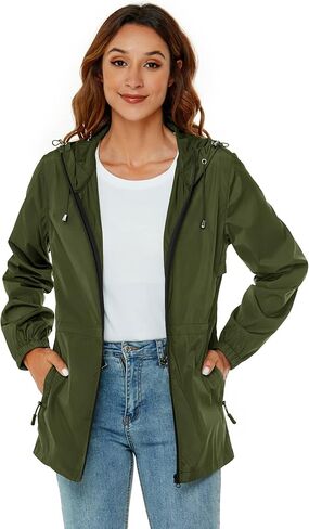 معطف مطر نسائي من Avoogue مقاوم للماء وخفيف الوزن وقابل للتعبئة ومعطف مطر بغطاء للرأس للاستخدام في الهواء الطلق وجيب نشط in Kuwait