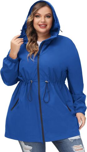 Hanna Nikole Women's Plus Size Long Hooded Raincoat Lightweight Waterproof Windbreaker Jacket in Saudi Arabia