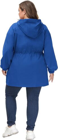 Hanna Nikole Women's Plus Size Long Hooded Raincoat Lightweight Waterproof Windbreaker Jacket in Saudi Arabia