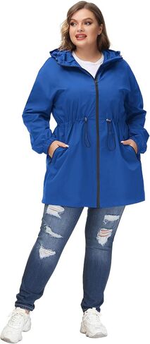 Hanna Nikole Women's Plus Size Long Hooded Raincoat Lightweight Waterproof Windbreaker Jacket in Saudi Arabia