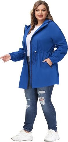 Hanna Nikole Women's Plus Size Long Hooded Raincoat Lightweight Waterproof Windbreaker Jacket in Saudi Arabia