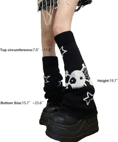 QXFQJT النساء الفتيات تدفئة الساق Y2k ستار الجمجمة Harajuku Gyaru اليابانية القوطي تدفئة الساق متماسكة مخطط طويل الساق غطاء in Kuwait