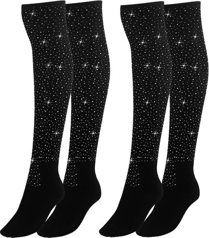 ANNTXL Woman's Rhinestone Over Knee High Socks Stripe Knit Stockings Leg Warmers for Christmas Valentines day Events in Kuwait