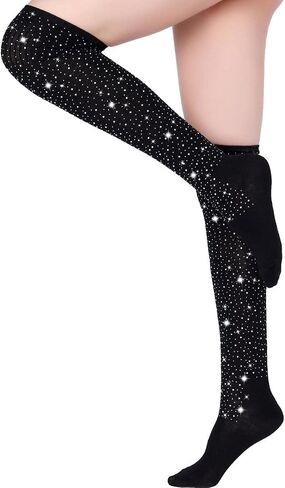 ANNTXL Woman's Rhinestone Over Knee High Socks Stripe Knit Stockings Leg Warmers for Christmas Valentines day Events in Kuwait