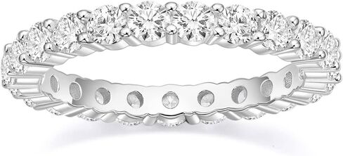 EAMTI 3mm 925 Sterling Silver Wedding Band Round Cubic Zirconia Full Eternity Stackable Engagement Ring For Women Size 3-13 in Saudi Arabia