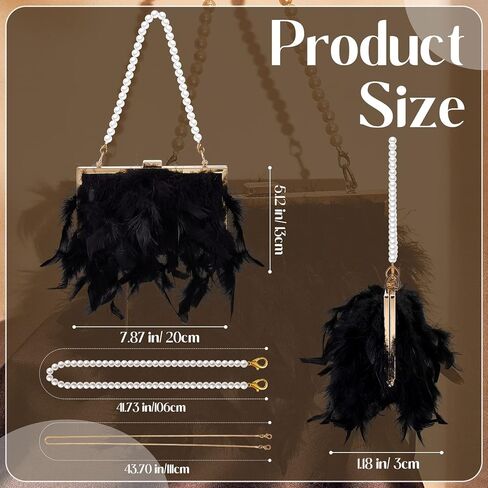 Amylove Evening Purse with Pearl Gold Chain Faux Fur Purse Fake Feather Clutch Fluffy Purse Women's Evening Handbags in Kuwait