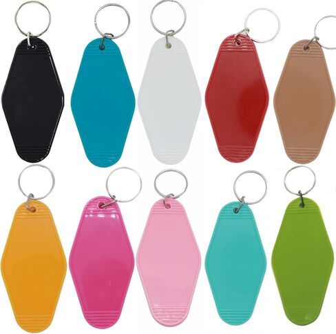 10pcs Blank Hotel Keychains Bulk Vintage Motel Keychain Vinyl HTV printing Keychains rhombus DIY Keychain tags (Black) in Kuwait