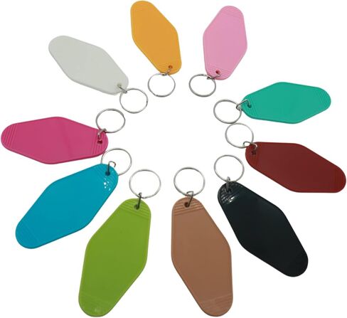 10pcs Blank Hotel Keychains Bulk Vintage Motel Keychain Vinyl HTV printing Keychains rhombus DIY Keychain tags (Black) in Kuwait